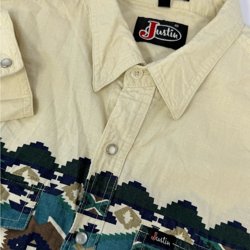 Vintage Justin Boots Men’s Size XL Aztec Pearl Snap Western Cowboy Cotton B2